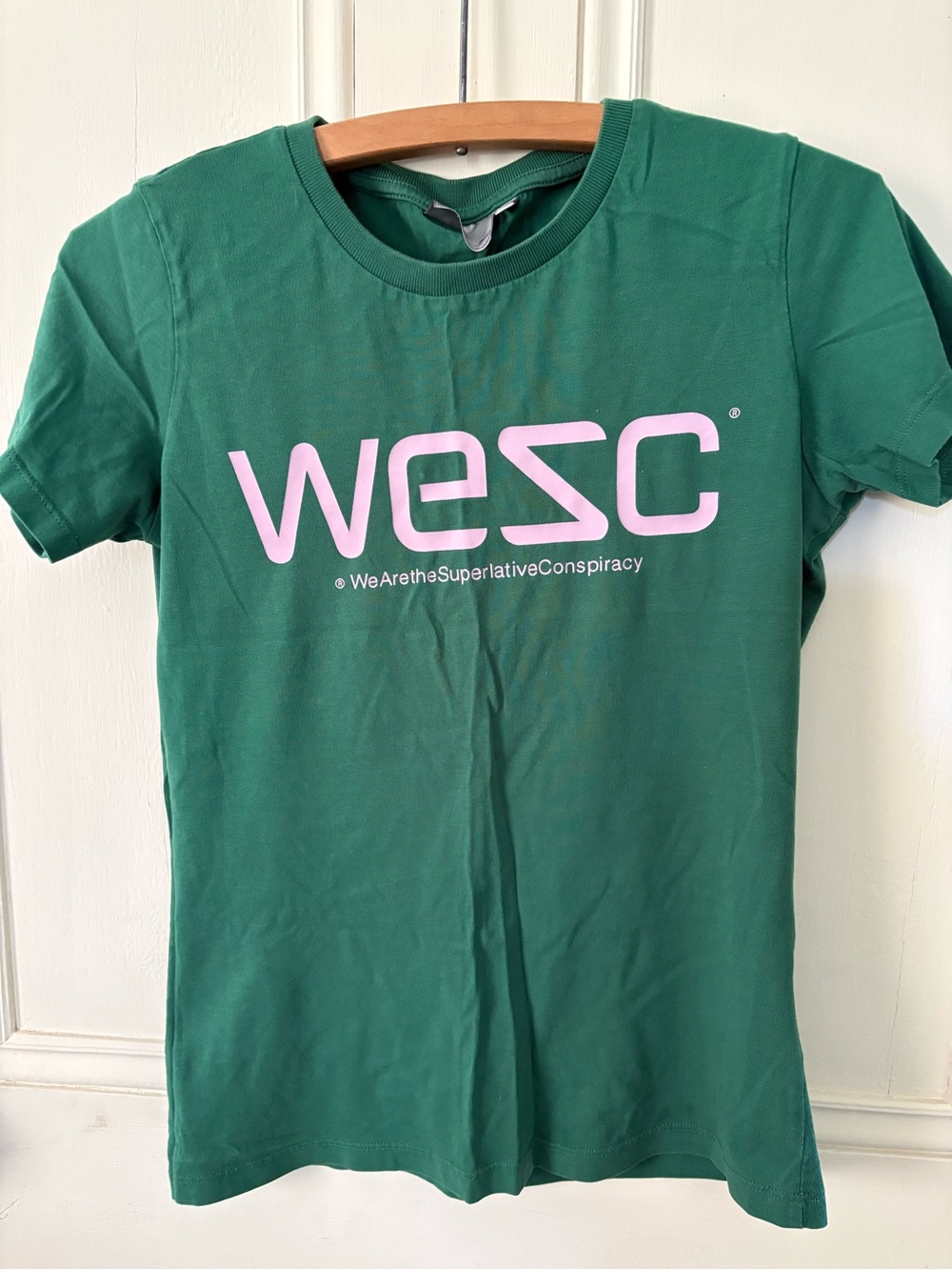 Wesc Green Short Sleeve Tee with Pink Logo